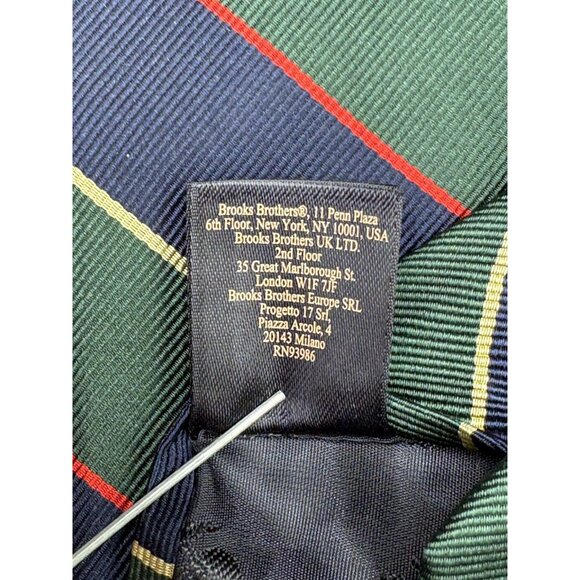 Brooks Brothers REPP Men's Tie Silk Blend Green Red Yellow Blue Striped Designer - Picture 7 of 7